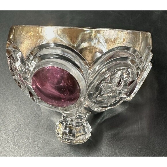 US Glass Cromwell Knobby Bulls Eye Moon Stars Ruby Gold Trim Domed Butter Dish - Picture 8 of 8